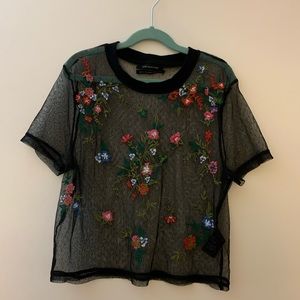 Urban Outfitters Mesh Black T-shirt w/ flowers